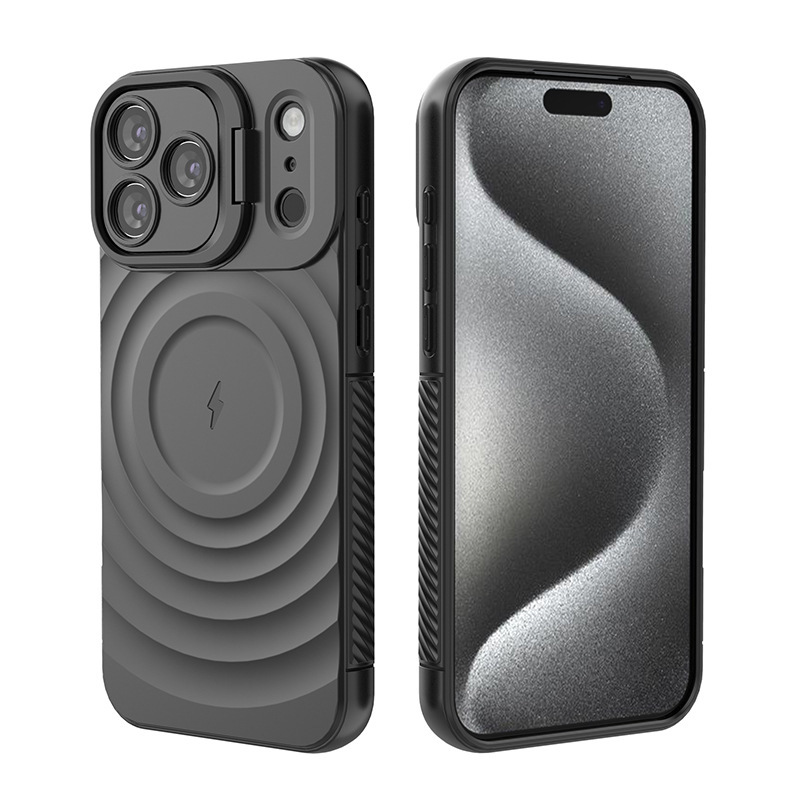 IPhone16波紋磁気吸引携帯ケースの新型アップル15promaxレンズスタンド転倒防止保護カバーを適用|undefined