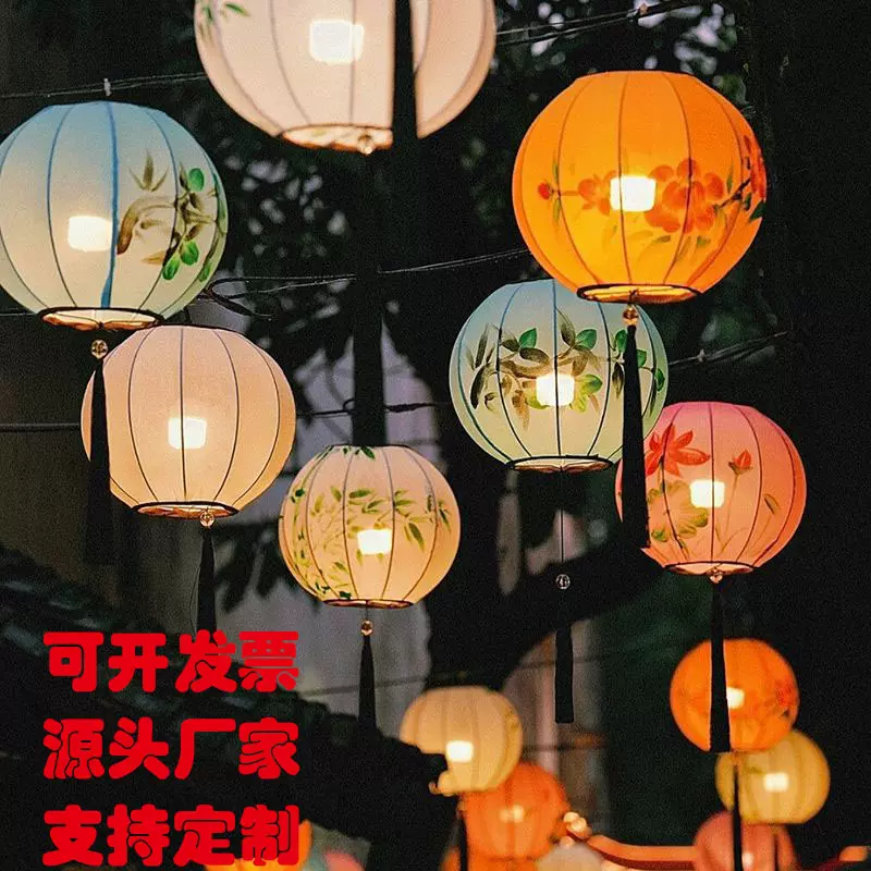 春节元旦灯笼圆形中国风复古风仿古典风景区布置中式手绘灯笼批发