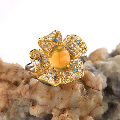 Live Streaming Ring S925 Pure Silver Natural Color Gemstone Ring for Women, European and American Cross-border Xiaohongshu Decorative Accessories Wholesale