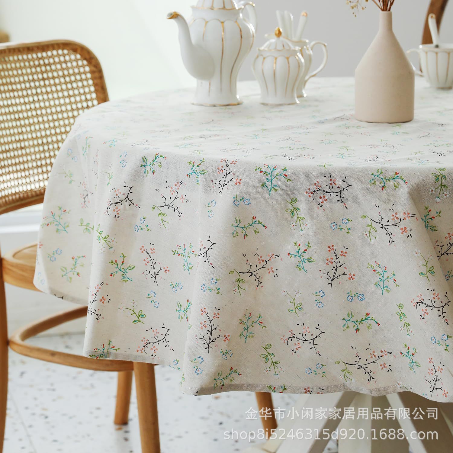 Floral Tablecloth with a High-End Feel, Round Tablecloth with a Fresh Jacquard Design, French-Style Coffee Tablecloth, Round Tablecloth