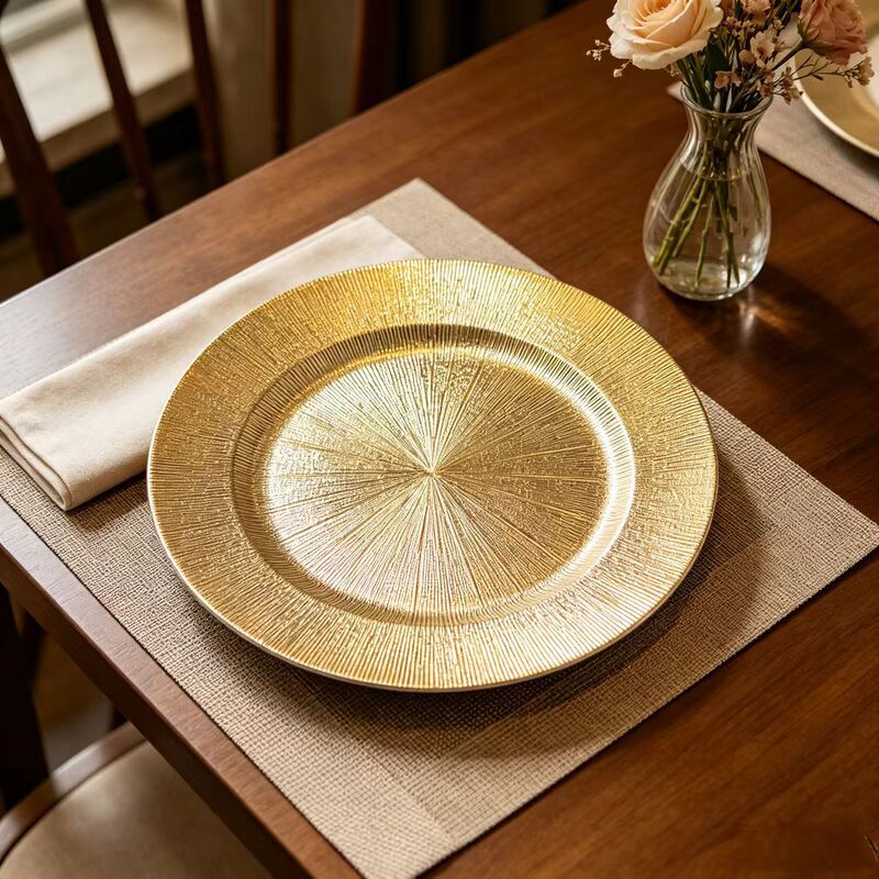 Wedding Hotel Party Spray-Painted Electroplated Decorative Plastic Round Plate Gold Glittering Round Home Dining Mat Dinner Plate Wedding Wedding Hotel Party Spray-Painted Electroplated Decorative Plastic Round Plate Gold Glittering Round Home Dining Mat Dinner Plate Wedding