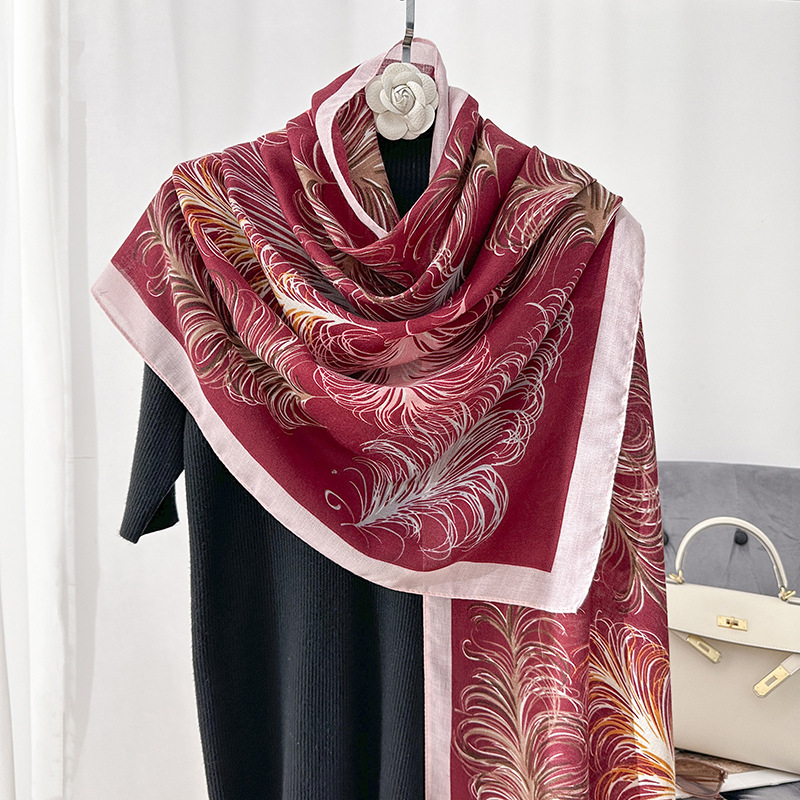 Bufanda con estampado de patrón retro literario y artístico, temperamento coreano femenino, personalidad de la moda, toalla larga, chal de protección solar