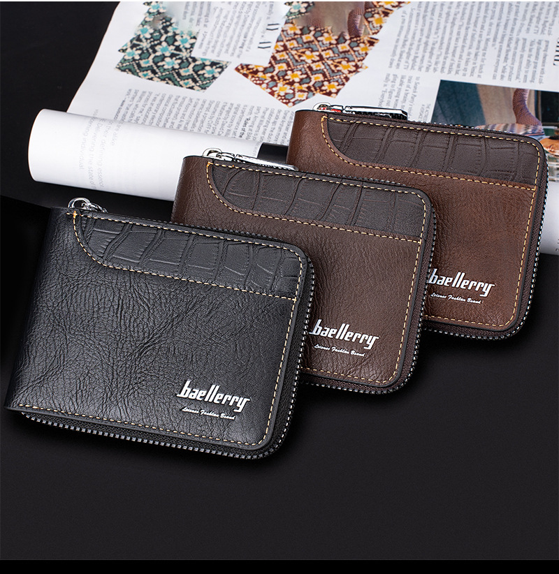 New Men's Short Wallet Retro Multi Slot Zipper Coin Purse Contrasting Color Card Bag_voghion.com