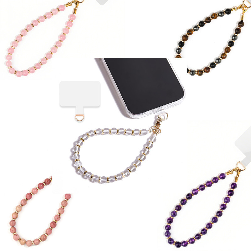 Natural Stone Chalcedony Beaded Mobile Phone Chain Wristband Imitation Lost Luggage Pendant Natural Agate Crystal Mobile Phone Chain