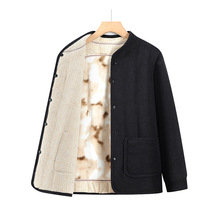 中老年男士驼绒棉袄爸爸加绒加厚开衫保暖棉衣老年人爷爷冬季棉服