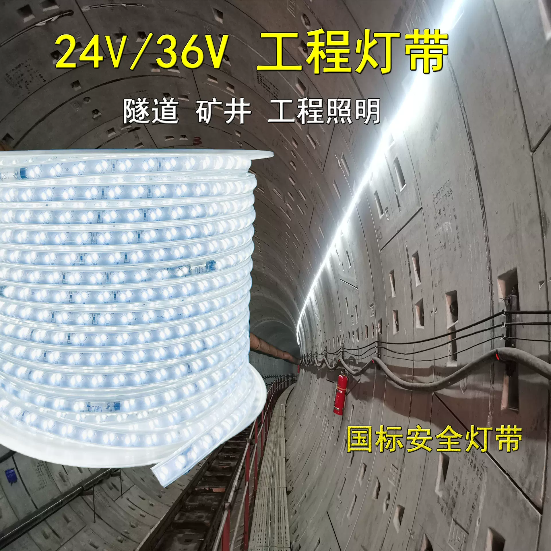 24v36V灯带低压led单双排户外防水工程隧道地下室工地造船厂照明