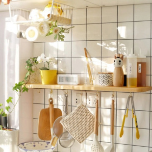 Hole-Free Wall Storage Rack Kitchen Partition Solid Wood One-Word Shelf Wall Bookshelf Wall Hanging Shelf Storage