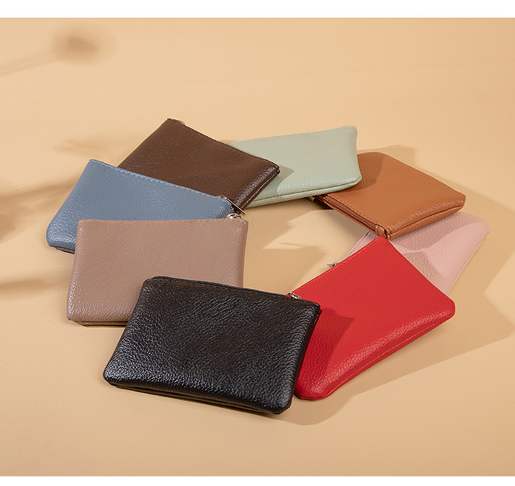 18g Weight Polyester Lining Material Unisex Solid Color Pu Leather Zipper Coin Purses