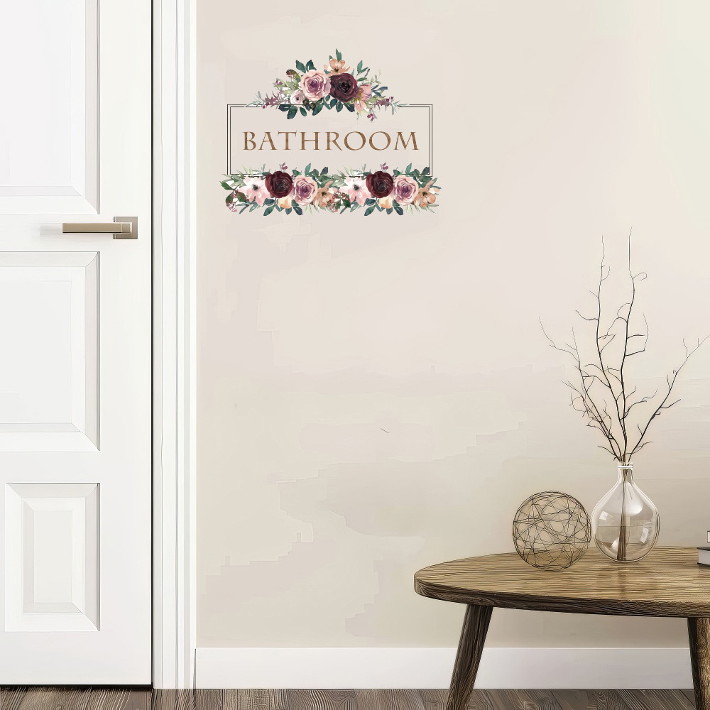 1 Piece Watercolor Flower Bathroom Quote Door Wall Sticker Rose Flower Toilet Wall Sticker Decorative Painting