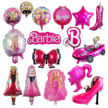 外贸批发卡通芭比娃娃造型铝膜气球高跟鞋跑车镜子儿童派对装饰