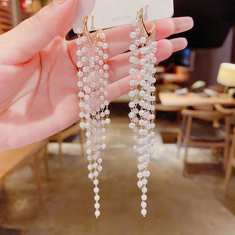 Fashion pearl tassel copper pearl earrings wholesalepicture4