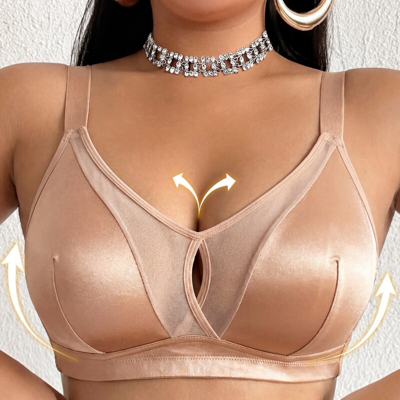 Light-Touch Satin Mesh Lingerie Cross-Border Dropshipping New Foreign Trade Product Thin Cup No Padding No Underwire Large Bust Minimizing Bra