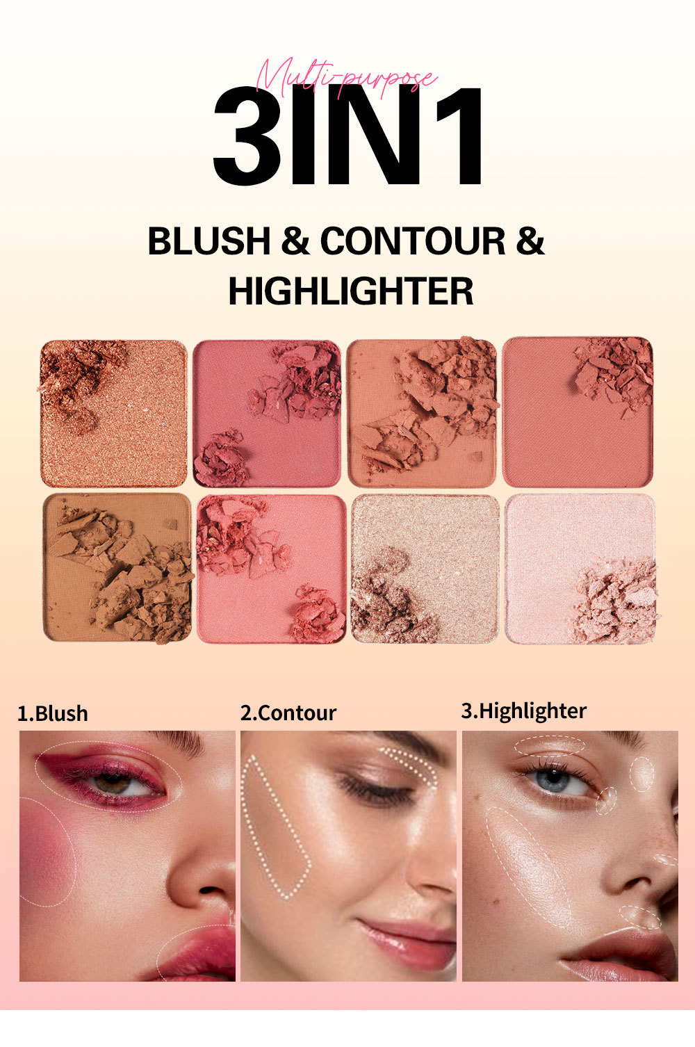 Amazon Matte Blush, Highlighter Three-dimensional contouring all-in-one set, contouring and facial makeup cross-border wholesale undefined