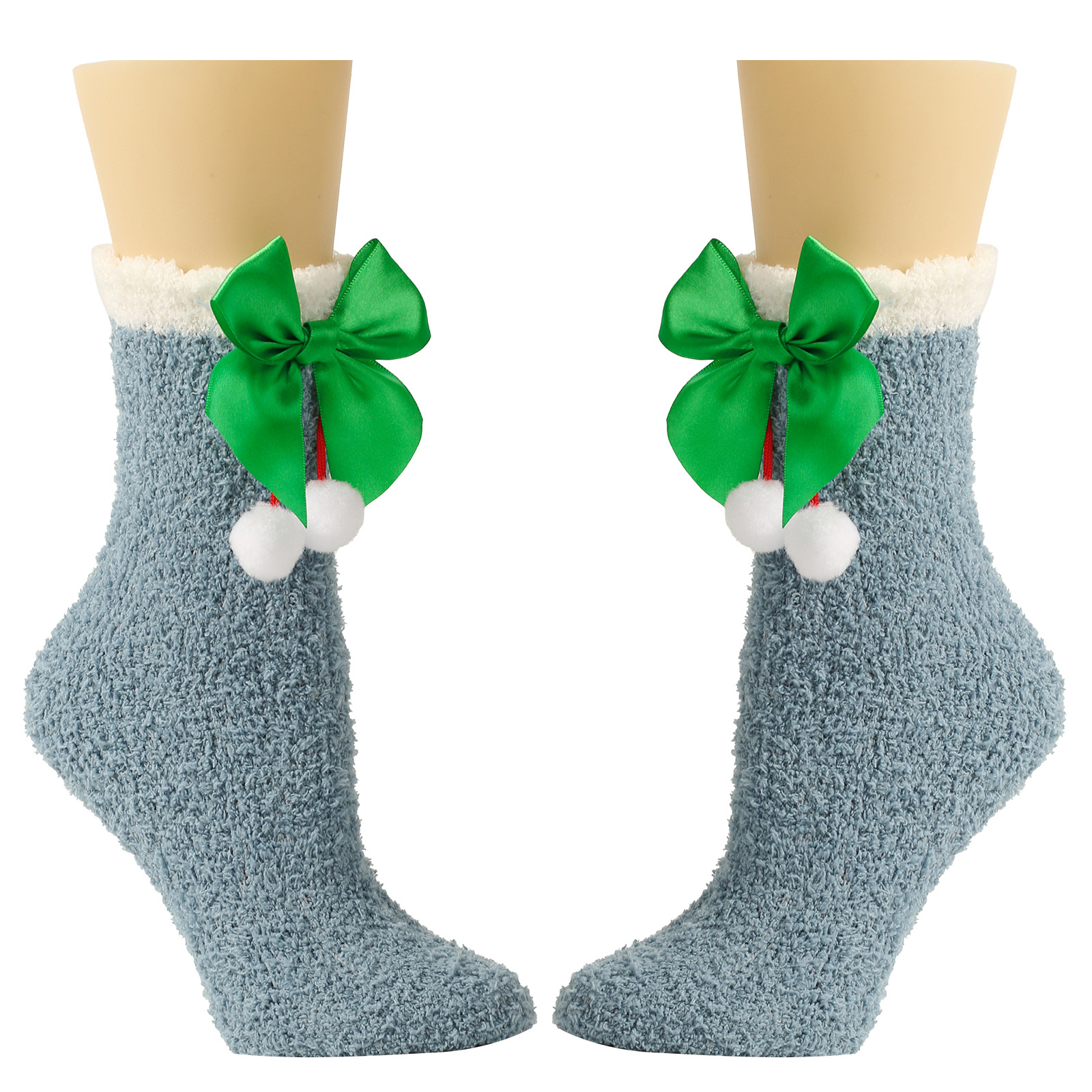 Calzini da donna Calzini spessi e caldi in peluche Calzini in pile corallo con fiocco Calzini a tubo medio autunnali e invernali Calzini con fiocco_voghion.com