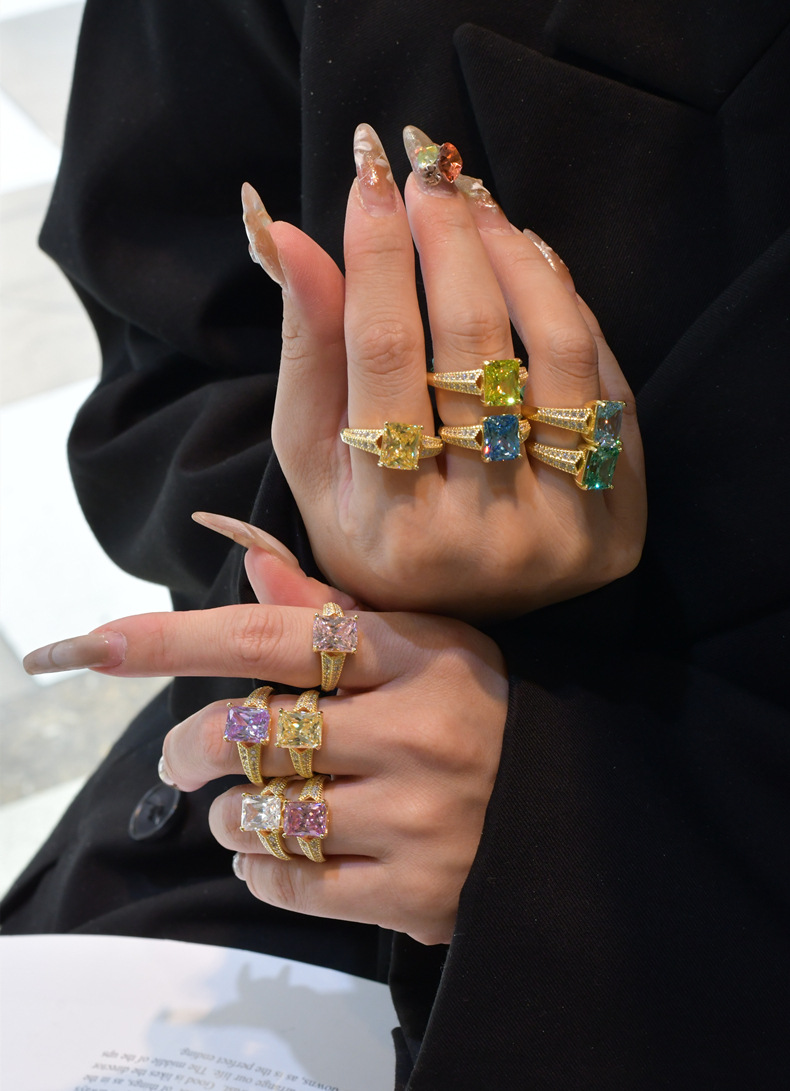 Fashion Geometric Sterling Silver Inlay Zircon Rings 1 Piece