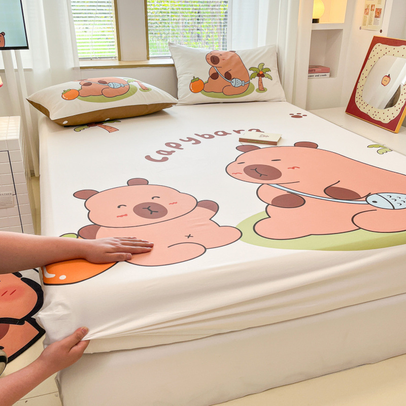 Kapibala Cotton Single Bed Hat Children's Cartoon Cotton Simmons Mattress Protector for Girls and Students 1.5m Bed