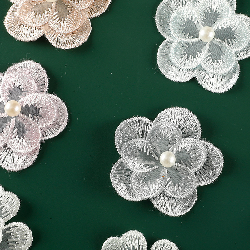真珠のかわいい漫画のレースの花のレースの刺繍はdiyの手帳の装飾のブローチのヘアピンの髪飾りの補助材料の布を貼ります。|undefined