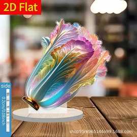 跨境唯美七彩白菜招百财装饰品2D平面亚克力家居装饰品桌面摆件