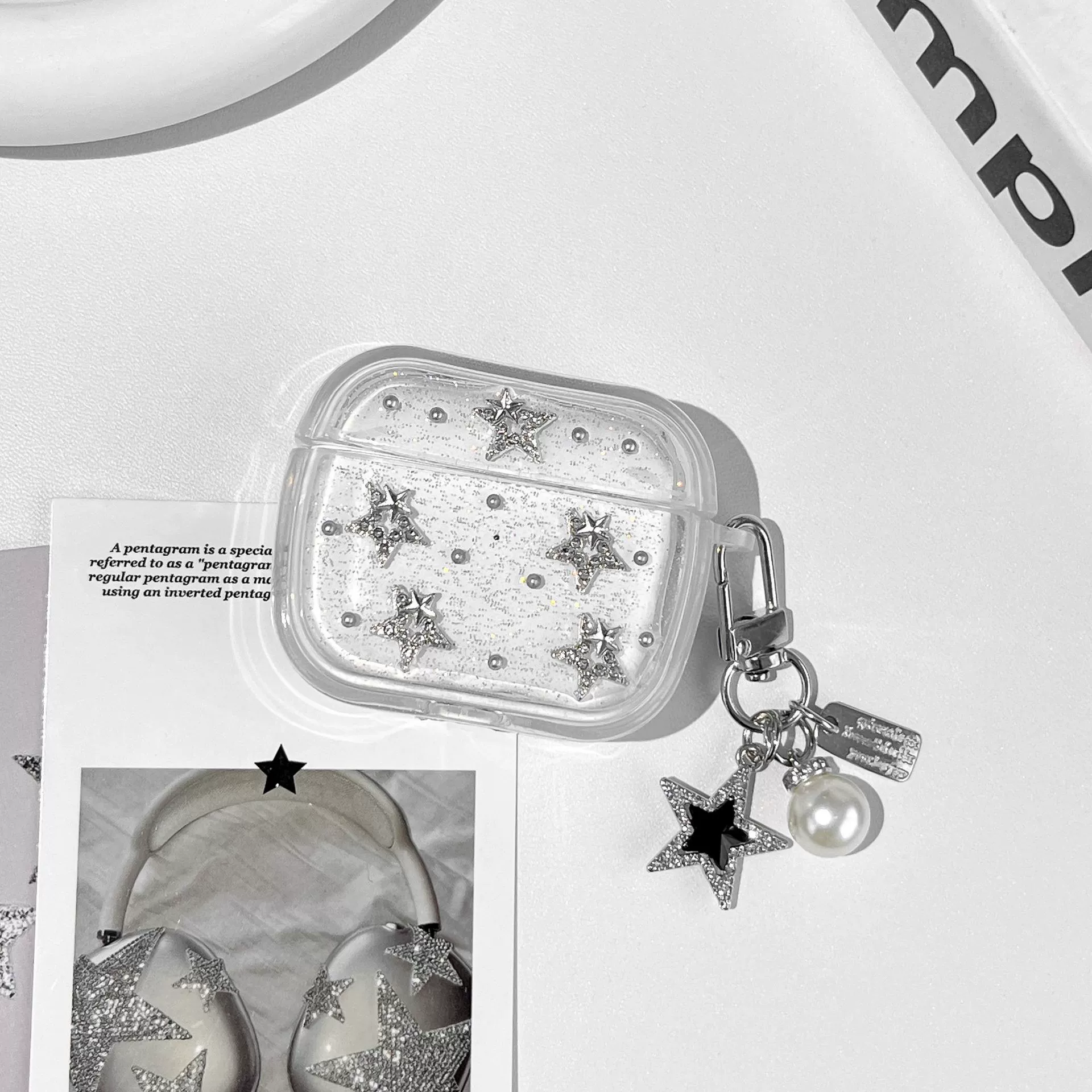 Чехол для AirPods Phantom Pentagram, мягкий TPU с блёстками и пентаграммой-подвеской