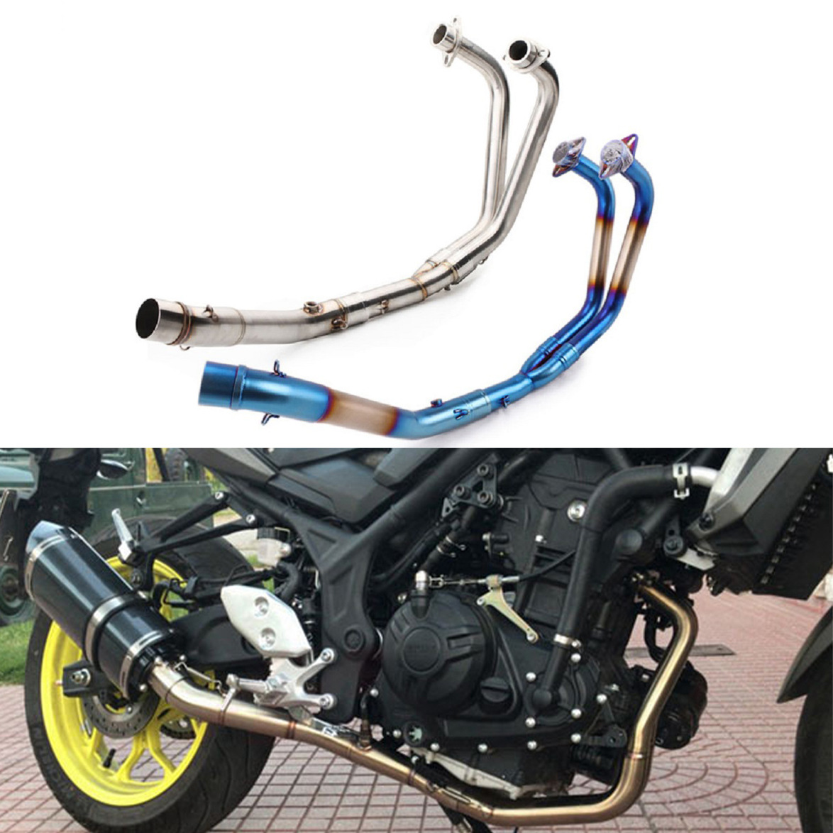 Applicable to YAMAHA front section modification R3/R25/MT03 stainless steel front section elbow exhaust modification