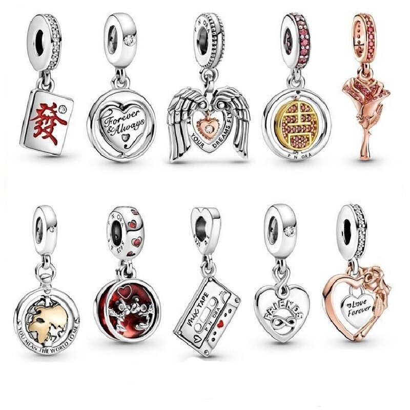 Pandora S925 Sterling Silver Drop Glue Dense Full Diamond Pendant Angel Wings Rose Gold Rose Pendant Pendant