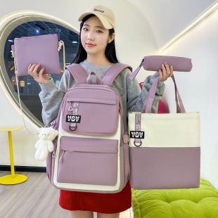 Large Capacity Four-piece Durable Student Backpack Junior Senior high school Schoolbag Women's Simple Outgoing Casual All-match Backpack for Women