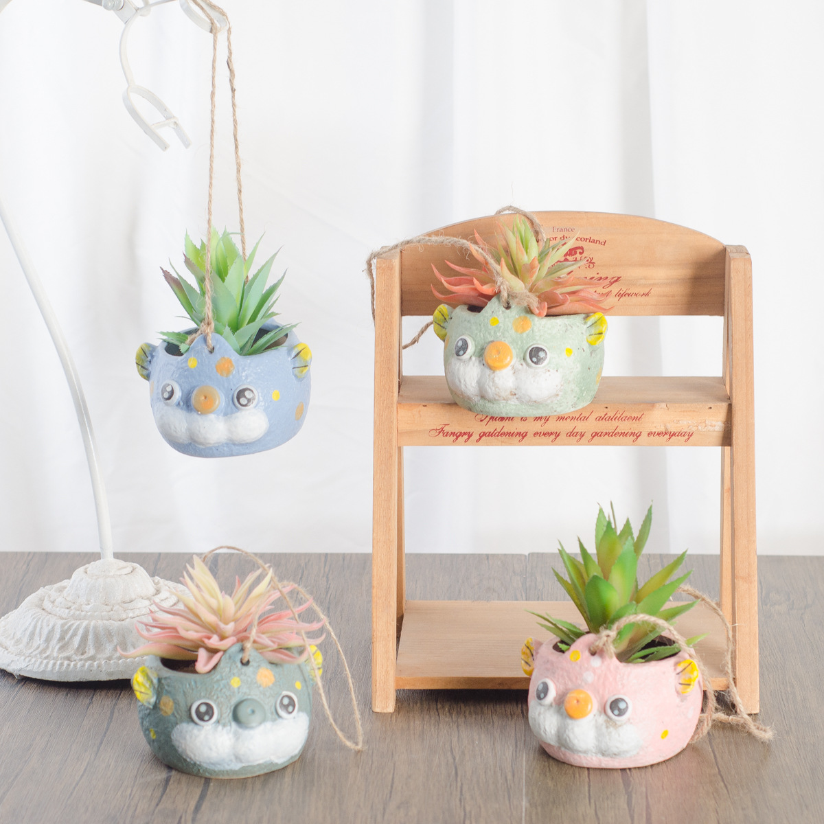Lovely wind Small fish Flower pot Green plant Potted plant suspension decorate Potted plant Restaurant desktop Decoration