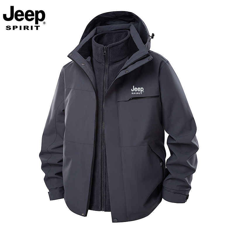 Workwear Customized Jeep Spirit Detachable Three-In-One Jacket for Men and Women Outdoor Sports Jacket Group Clothing