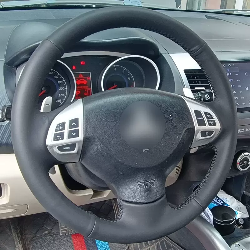 超纤皮手缝方向盘套适用三菱欧蓝德劲界拉丝手缝把套厂家一件代发