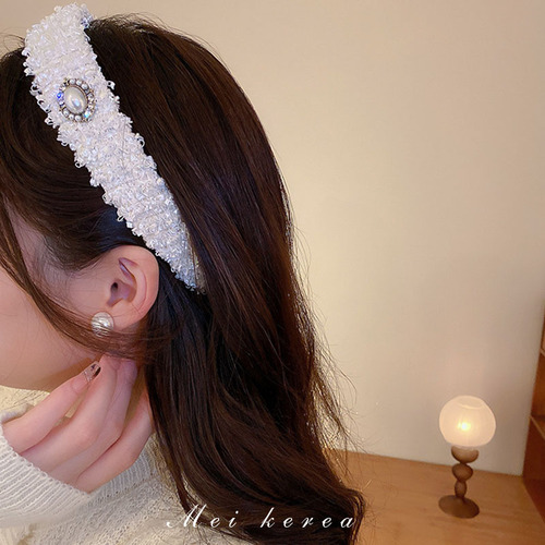 French retro fabric love twist pearl headband super fairy temperament sweet design headband hairpin hair accessories for women