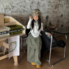 女童25秋季新款洋气时髦印花打底衫中小童美式假两件慵懒阔腿裙裤