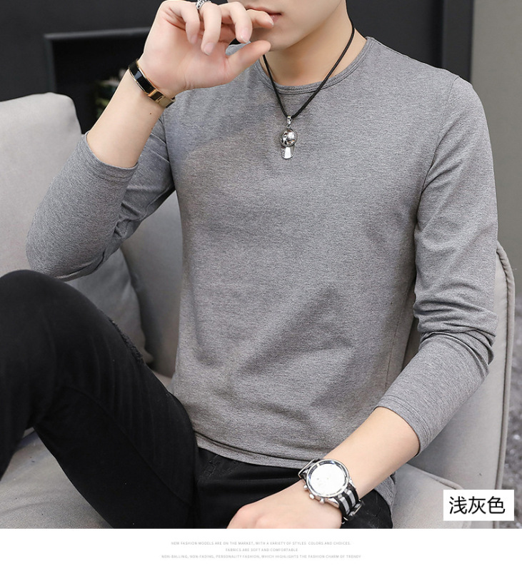 2021新型長袖tシャツ男性vネックシャツ秋冬白色秋衣の中に秋服の男性ファッションを着ます。|undefined
