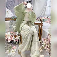 汉虞葵原创清雅汉服女刺绣圆领衫短袖透气新中式宋裤国风日常套装