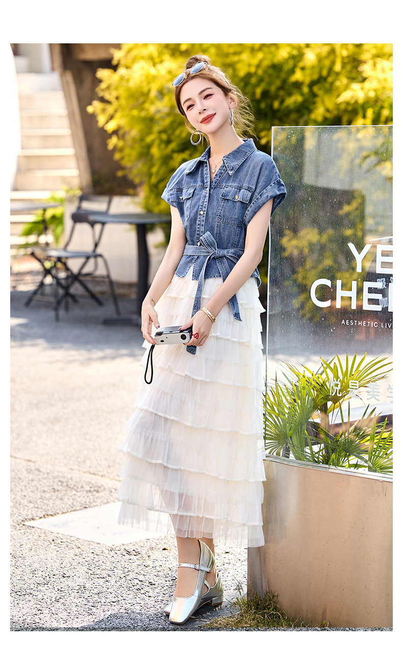 Váy liền denim tay ngắn thắt eo tôn dáng mới mùa hè 2025 YH2666 — Màu như hình chi tiết 18