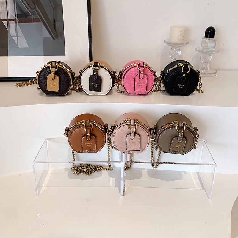 Bolsos para niños, nueva cadena de bronce, mini bolsa de pastel redondo, comercio exterior para niños y niñas, bolso pequeño para bebé de moda coreana