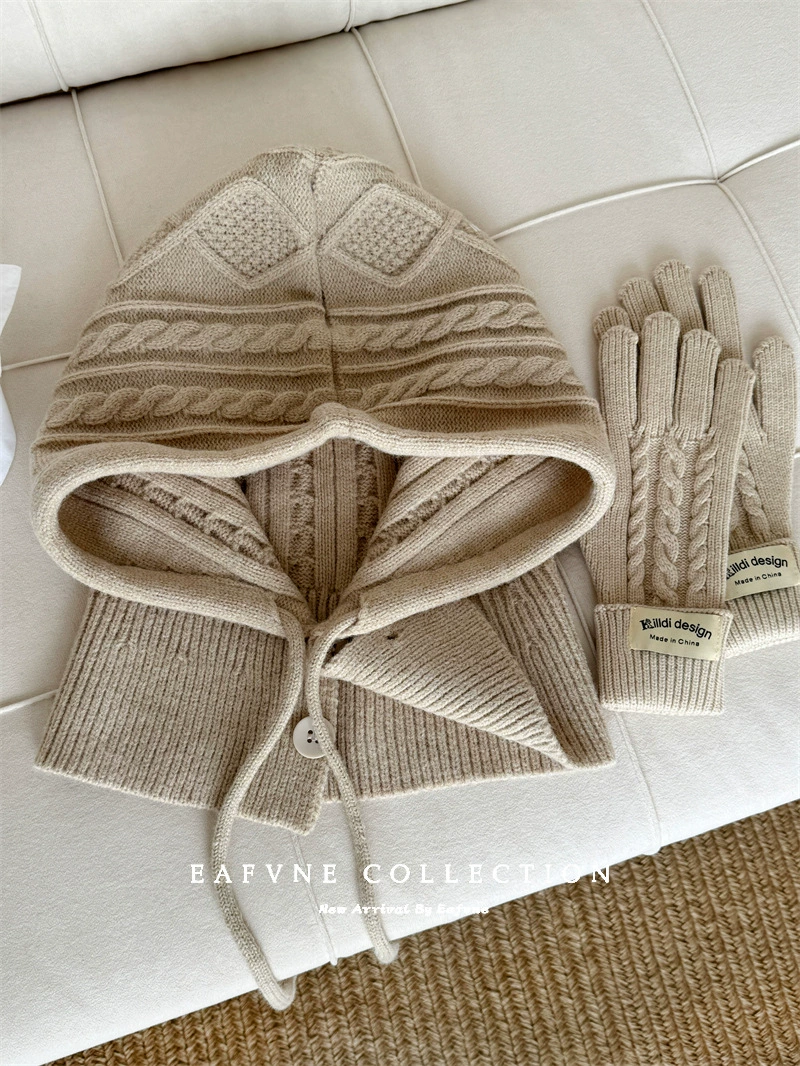 Retro winter keep warm scarf, woolen knitted hat, for beloved