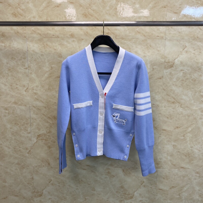 TB Factory Direct Sale New Autumn/Winter Four-Bar Stripe Lion Dog Embroidery Contrast Color Placket V-Neck Knit Cardigan TB Factory Direct Sale New Autumn/Winter Four-Bar Stripe Lion Dog Embroidery Contrast Color Placket V-Neck Knit Cardigan