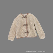 外贸童装欧美女童秋冬新款加绒加厚圆领外套羊羔毛冬装文艺复古