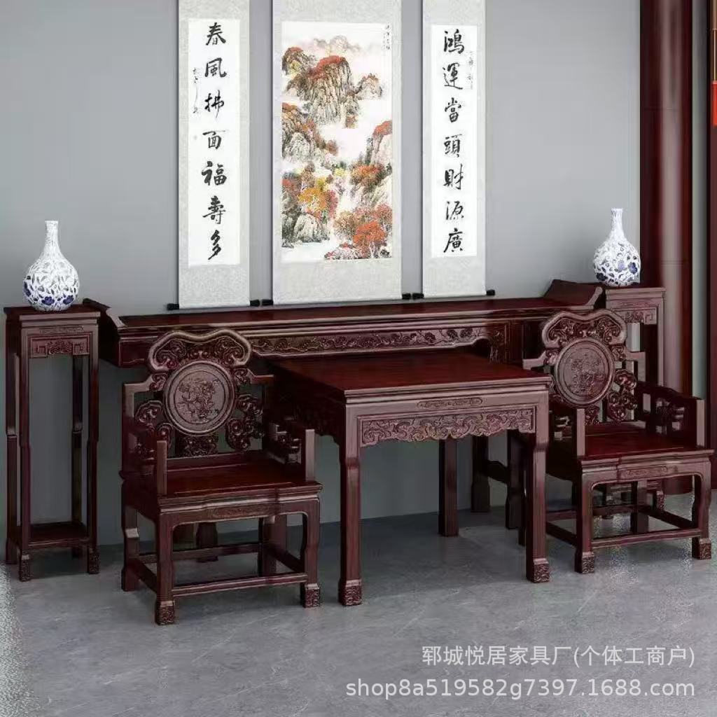 New Chinese-Style Old Elm Wood Offering Table, Square Eight Immortals Table, Solid Wood Raised Head Offering Table and Chairs, Hall House Strip Table, Incense Table, Buddhist Altar