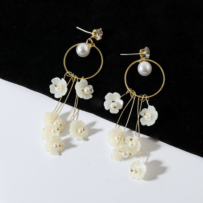 Pendientes de plata con forma de flor de perla coreana, elegantes, sencillos y únicos.