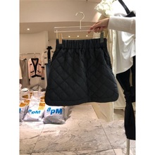 包邮韩国东大门秋冬新款百搭松紧腰甜美纯色开叉菱格短裙半身裙潮