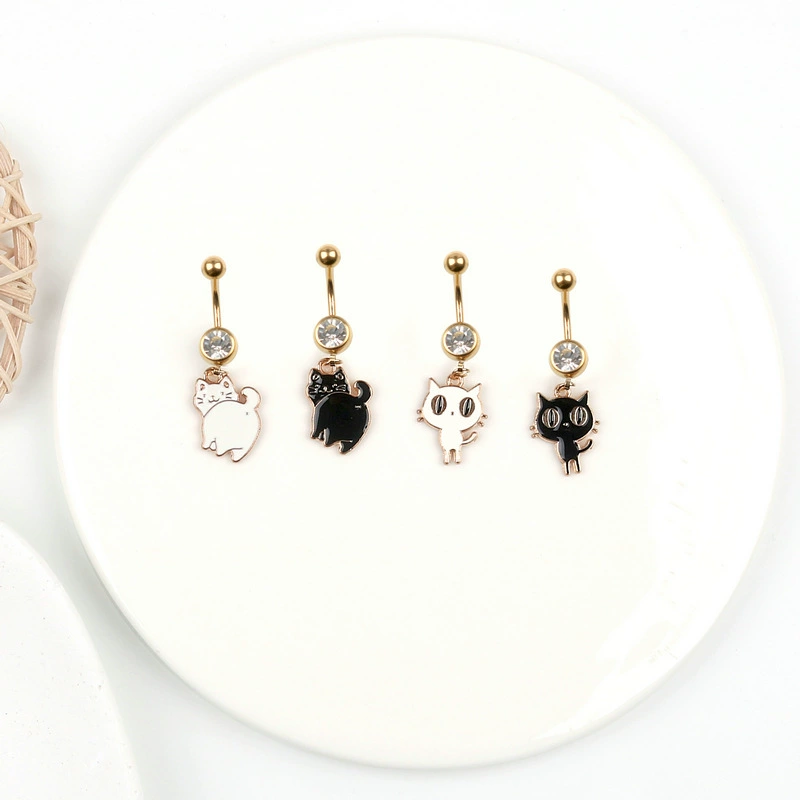 Новый мультфильм пупок кольцо с большими глазами кошачий кулон из нержавеющей стали милый пупок пирсинг ювелирные изделия через границу оптом