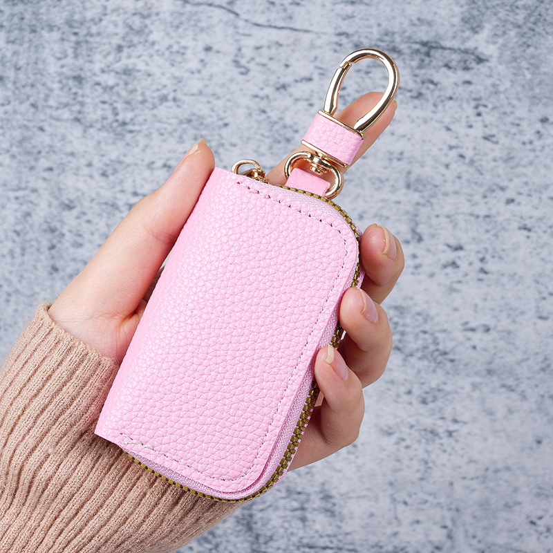 Cross-border fashion lychee pattern multifunctional key case for men and women, large-capacity integrated key holder with buckle
