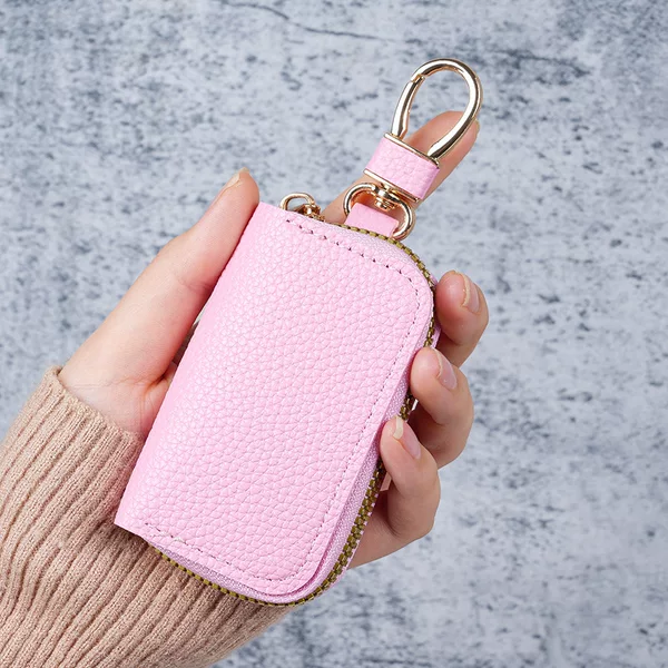 Cross-border fashion lychee pattern multifunctional key case for men and women, large-capacity integrated key holder with buckle