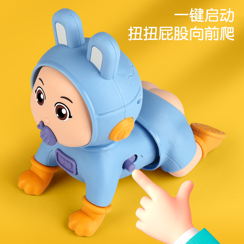 Bebé gateando juguetes eléctricos bebé escalada con guía de música práctica cabeza arriba bebé gateando educación temprana coax bebé artefacto