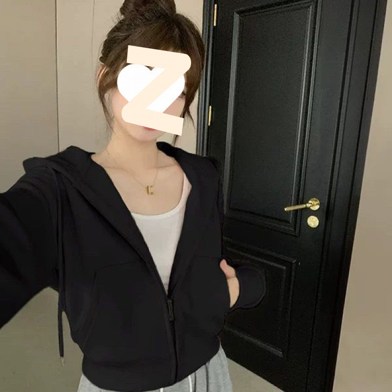 白灰卫衣开衫女2025春秋新款宽松休闲连帽棒球服短款美式运动外套|undefined