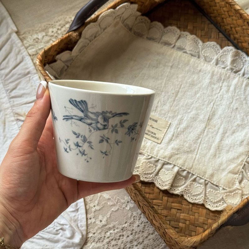 复古朱雀花卉陶瓷杯手握咖啡杯拿铁拉花杯下午茶甜品杯香薰蜡烛杯|undefined