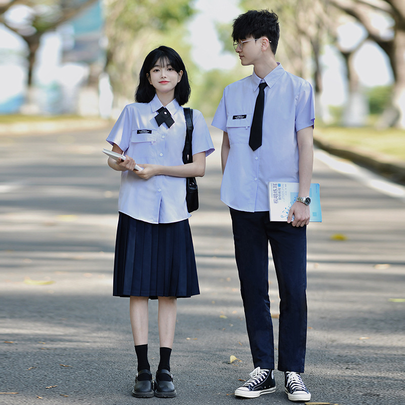Thai school uniform JK uniform shirt women's college style Thai long short sleeve hundred boxes pleated skirt high school student class suit