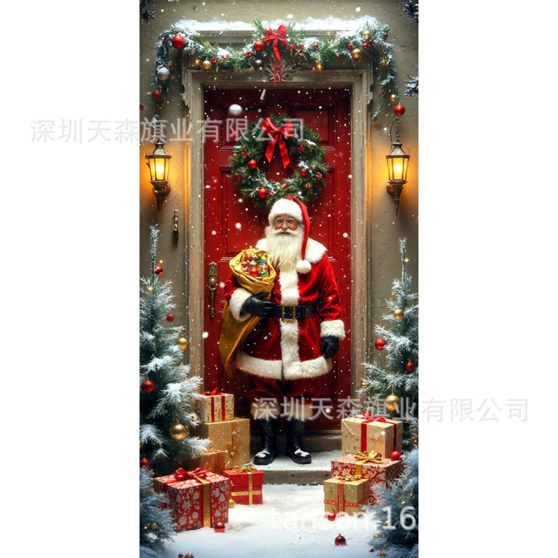 跨境爆款亚马逊圣诞节门盖旗帜雪人圣诞树真实感门套圣诞毛球花边|undefined