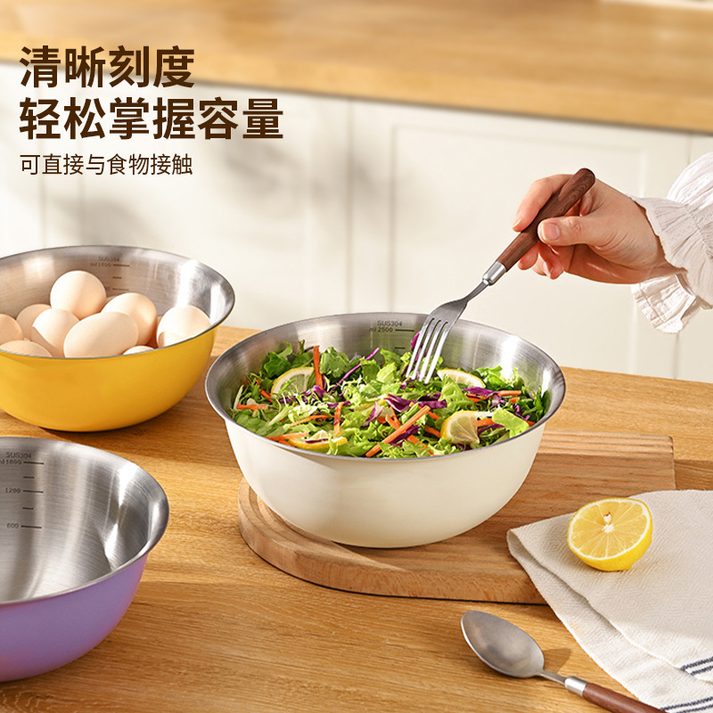 韓国ステンレス鋼冷麺ボウル家庭用フルーツサラダボウルビビンバボウル卵混ぜ麺と麺ボウル食品グレードラウンド|undefined